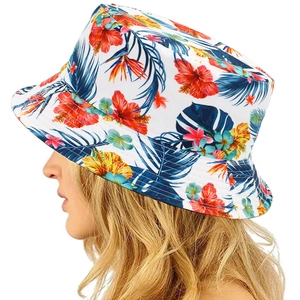 Chapeau de soleil réversible pour femme avec motif floral tropical et feuilles de palmier