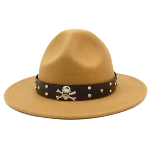 Chapeau Fedora Punk à Large Bord Avec Crâne Rivets Bande en Cuir Hommes Femmes Feutre de Coton Polyester Chapeau Cowboy Jazz Gothique Fête