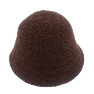 Detail of the soft dark brown fuzzy knit texture on this warm winter bucket hat