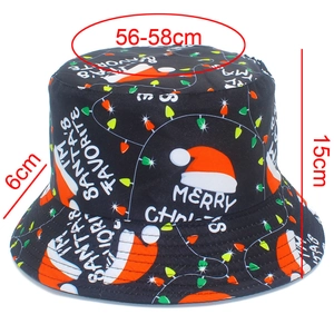 Detailed view of Christmas bucket hat with dimensions showing 56-58cm circumference
