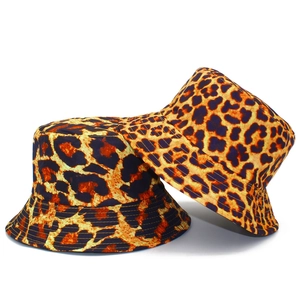 Double-sided leopard print bucket hat with stitched brim and casual round crown design