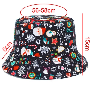 Detailed size guide for Christmas bucket hat showing 56-58cm head circumference and brim