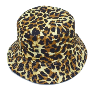 Detailed close-up showing texture and pattern of the leopard print bucket hat