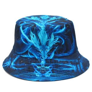 Bob Réversible Motif Dragon Bleu Marine Coton Chapeau de Soleil Extérieur Pour Hommes Femmes Streetwear Hip Hop Chapeau Pêcheur