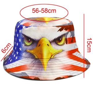 Dimensioni dettagliate del cappello a secchiello con bandiera USA e stampa aquila