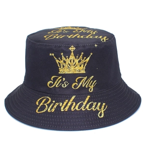 It's My Birthday Crown Print Bucket Hat Reversible Cotton Sun Protection Fisherman Hat For Birthday Party Men Women