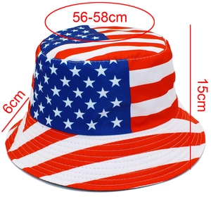 Detailed dimension chart for American flag bucket hat showing 56-58cm circumference