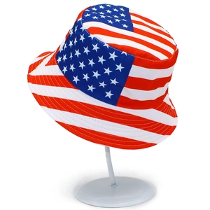 Unisex US flag bucket hat with stars and stripes design for outdoor sun protection