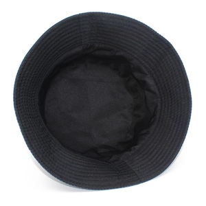 Black cotton bucket hat featuring an eagle print with fine stitching on the brim detail