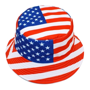 Unisex bucket hat featuring classic American flag stars and stripes print for sun protection