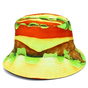 Reversible Burger Print Bucket Hat For Women Men Creative Food Pattern Sun Shade Fisherman Hat Casual Streetwear Outdoor Sun Hat