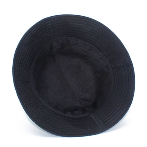 Black reversible bucket hat with crown pattern featuring reinforced stitching on the brim