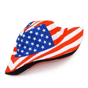 Unisex US flag bucket hat with stars and stripes print for sun protection and outdoor style