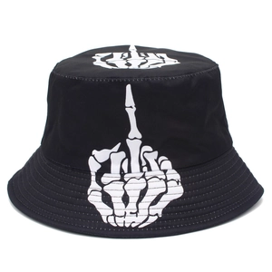 Chapeau Bob Réversible avec Imprimé Doigt de Squelette Streetwear en Coton Pare-Soleil pour Hommes Femmes Style Gothique Hip Hop