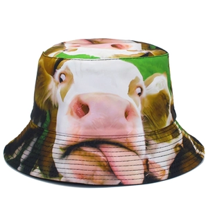 Chapeau bob imprimé vache avec motif animal rigolo pour protection solaire plein air