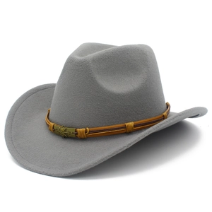 Vintage Western Cowboy Hat For Men Women Polyester Cotton Blend Felt Jazz Hat With Skull Braided Belt Wide Brim Fedora Hat