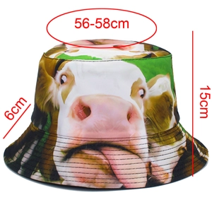 Tableau des tailles détaillé pour bob motif vache avec mesures de tête de 56-58cm