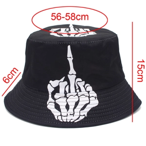 Spécifications de taille pour chapeau bob noir avec main de squelette et tour de 56-58cm