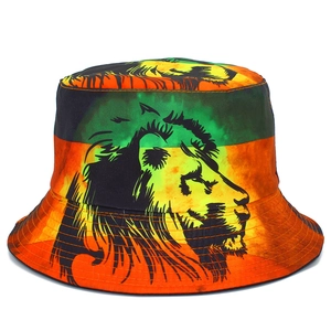 Bob en Coton Imprimé Lion Style Reggae Rasta Protection Solaire Extérieur Chapeau de Pêcheur Pliable pour Hommes Femmes