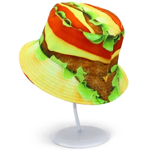 Casual unisex reversible sun hat featuring a realistic full-color hamburger digital print