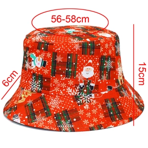 Christmas bucket hat dimensions showing 56-58cm circumference and 15cm height details