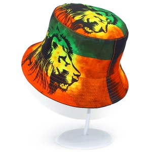 Chapeau bob imprimé lion avec dégradé vert jaune rouge pour la protection solaire