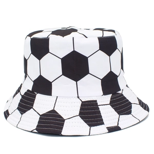 Soccer Ball Pattern Reversible Bucket Hat Men Women Double Sided Cotton Sun Protection Sport Fisherman Cap Black White