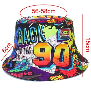 Detailed size guide of vintage 90s bucket hat with 56-58cm head circumference info