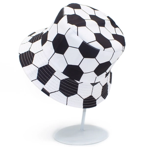 Reversible football pattern bucket hat featuring classic black and white soccer ball design