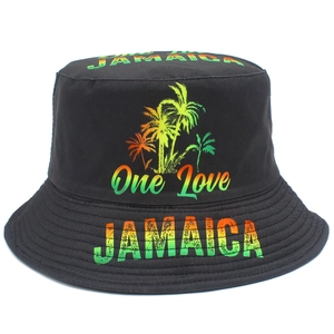Chapeau Bob en Coton Imprimé Palmier Jamaica One Love pour Hommes Femmes Été Protection Solaire Plage Hip Hop Chapeau Plat