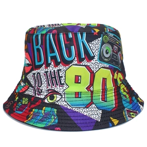 Chapeau Bob Vintage Rétro Années 80 Graffiti pour Hommes Femmes Réversible Coton Streetwear Pop Art Fête Chapeau de Soleil