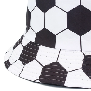 Reversible bucket hat with soccer pattern and premium stitching for outdoor sun protection