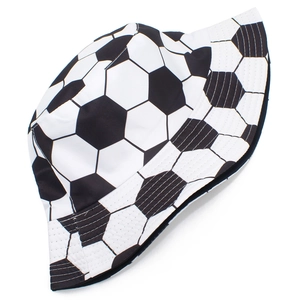Fashionable soccer pattern bucket hat with black and white print for outdoor sports