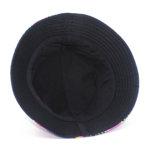 Fashionable bucket hat with vintage colorful print and contrast black lining details