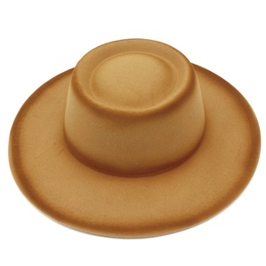 Classic camel wide brim flat top wool fedora hat with elegant minimalist structure