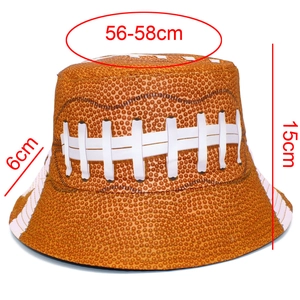 Unisex brown American football pattern bucket hat with textured leather print and white stitching