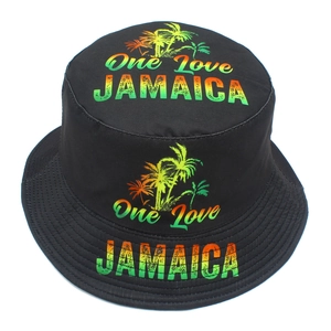 Bob noir One Love Jamaica avec imprimé palmier tropical et dégradé rasta pour le soleil