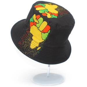 Unisex black cotton bucket hat with colorful Pan-African fist and map embroidery