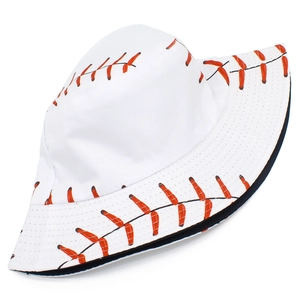 White bucket hat with red baseball stitching pattern for outdoor sun protection