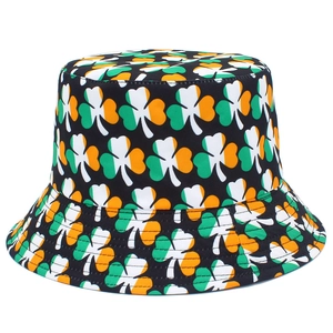 St. Patrick's Day Anglerhut Kleeblatt Bedruckt Baumwolle Sonnenschutz Unisex Irisches Festival Outdoor Wendehut Für Damen Herren