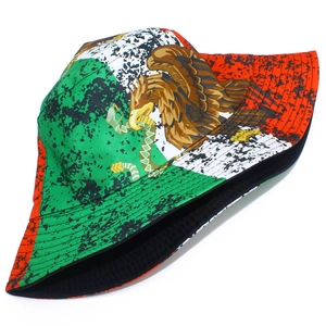 Sombrero de pescador vintage de México con emblema de águila y paneles tricolores