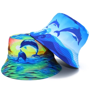 Ocean Animal Dolphin Pattern Bucket Hat For Adult Reversible Cotton Sun Protection Fisherman Hat Outdoor Beach Travel Cap