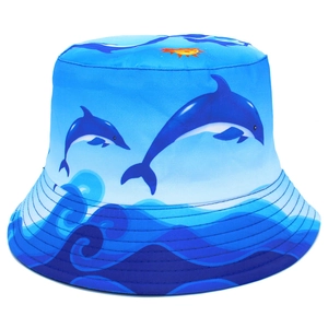 Unisex ocean dolphin bucket hat with wave patterns for outdoor beach travel and sun protection