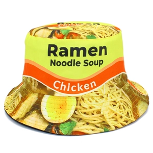 Ramen Noodle Soup Print Bucket Hat Reversible Cotton Sun Hat Novelty Food Pattern Fisherman Cap For Men Women Casual Outdoor