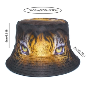 Detailed size specifications for the tiger eye pattern bucket hat showing dimensions