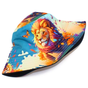 Artistic lion print bucket hat for men and women, reversible sun hat with colorful patterns