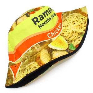 Unisex bucket hat with creative ramen noodle soup print design for outdoor sun protection