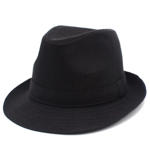 Classic black woven fedora hat with elegant ribbon trim for stylish sun protection