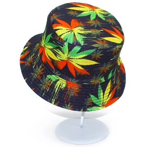 Unisex bucket hat featuring colorful maple leaf patterns for outdoor sun protection
