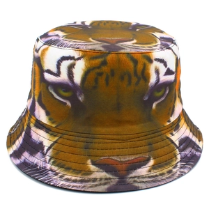 Fashionable tiger print bucket hat for men and women with detailed animal face pattern